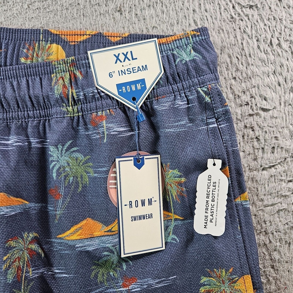 NWT Rowm Swim Trunks Shorts Men XXL 6" Inseam - Liner Palm Tree Sunset Island
